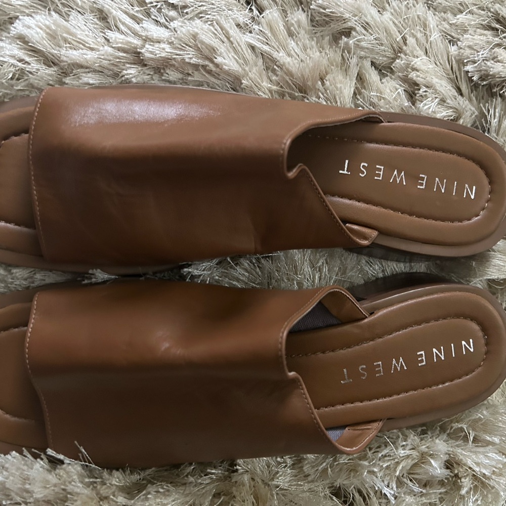 Nine West Brown Leather Mules Modern Minimalist Design